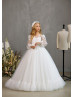 Long Sleeves Ivory Sequined Lace Tulle Flower Girl Dress